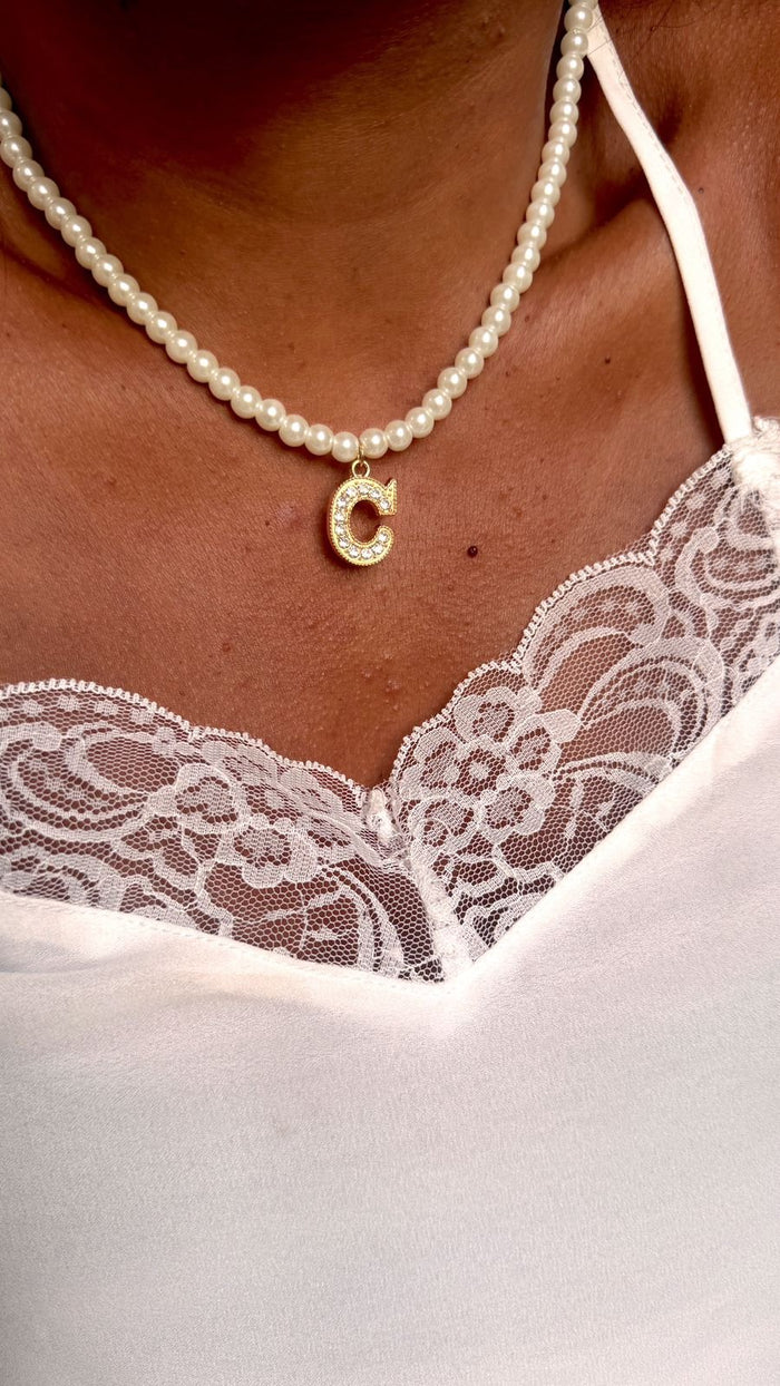 Conjunto Pérola Com Inicial Cravejada Folheado