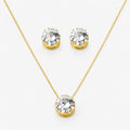 Conjunto Ponto de Luz com Zircônia Redonda Cravejada Semi Joia (Dourado e Prata)