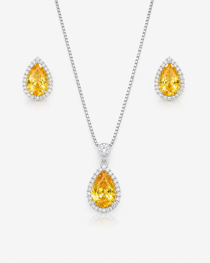 Conjunto Gota Amarelo com Ponto de Luz Semi Joia