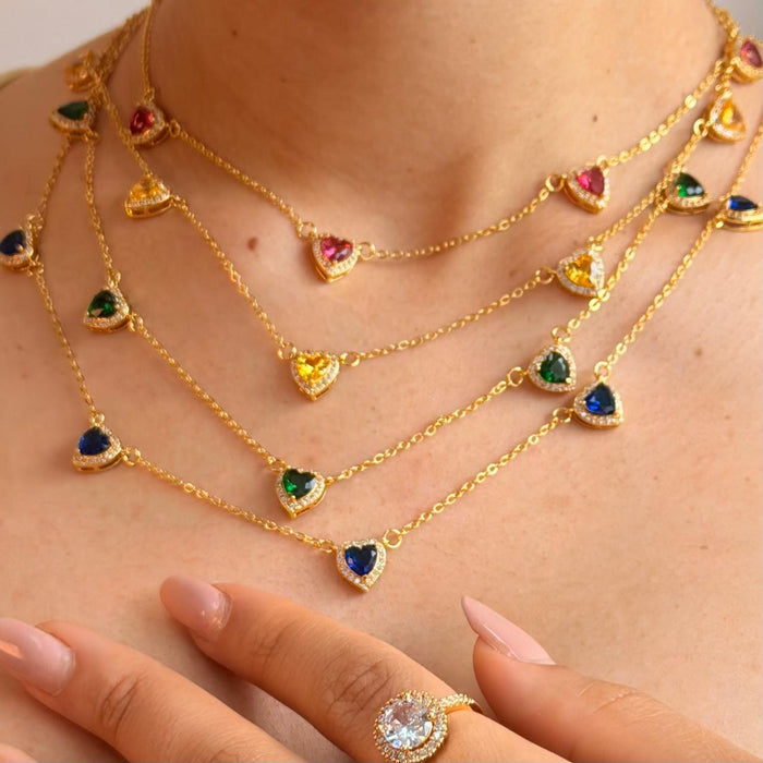 Conjunto Coração com Zircônias Cravejadas Semi Joia