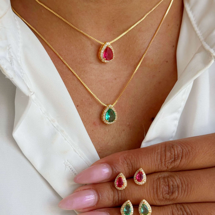 Conjunto Gota P Luxo com Zircônias Semi Joia