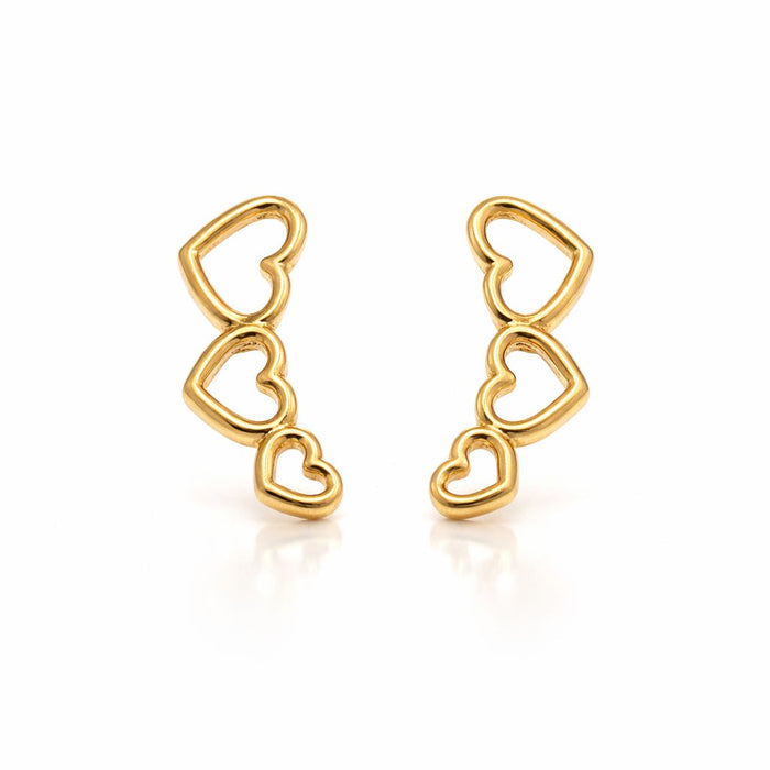 Brinco Earcuff Três Corações Folheado