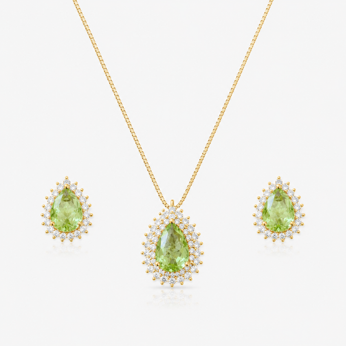 Conjunto Gota Verde com Zircônias Semi Joia