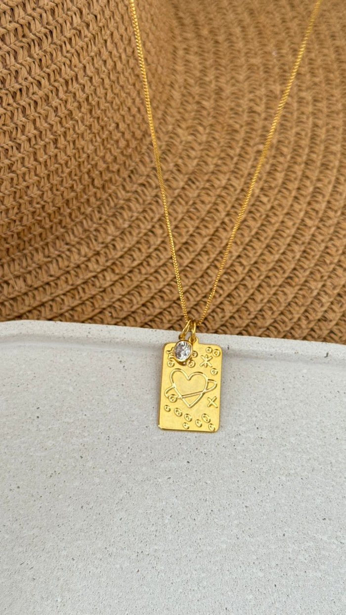 Colar Placa Love com Ponto de Luz Folheado