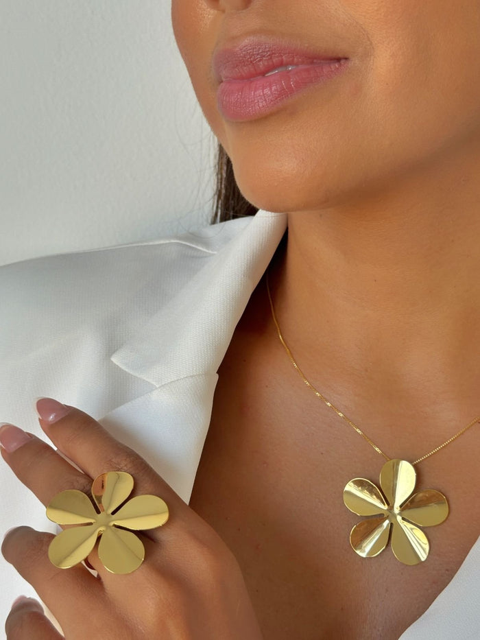 Anel flor gold ajustável Folheado