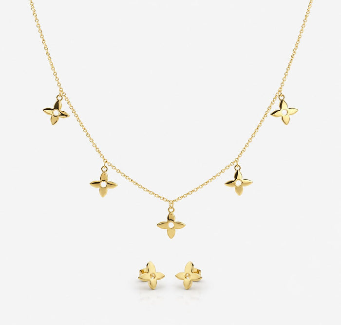 Conjunto Choker LV em Aço Dourado