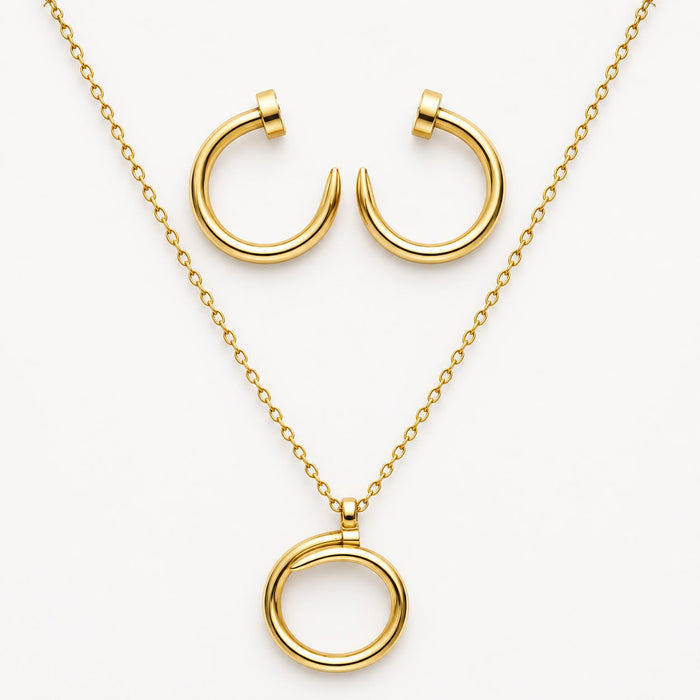Conjunto Prego Colar e Brinco Aço Inoxidável