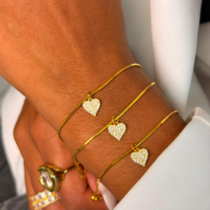 Pulseira Coração Mini com Zircônias Cravejadas Semi Joia
