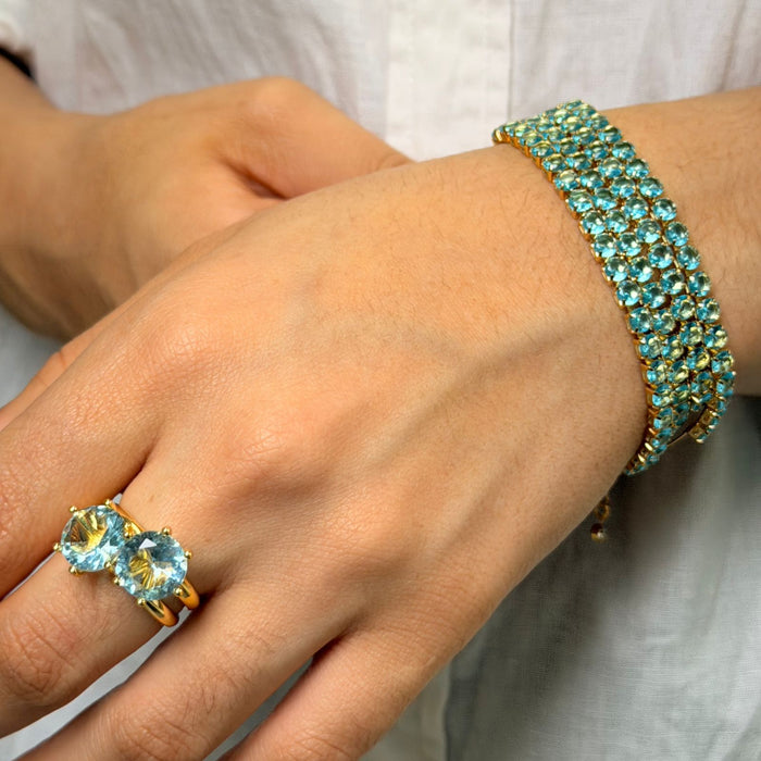 Pulseira Riviera Azul Semi Joia Dourado