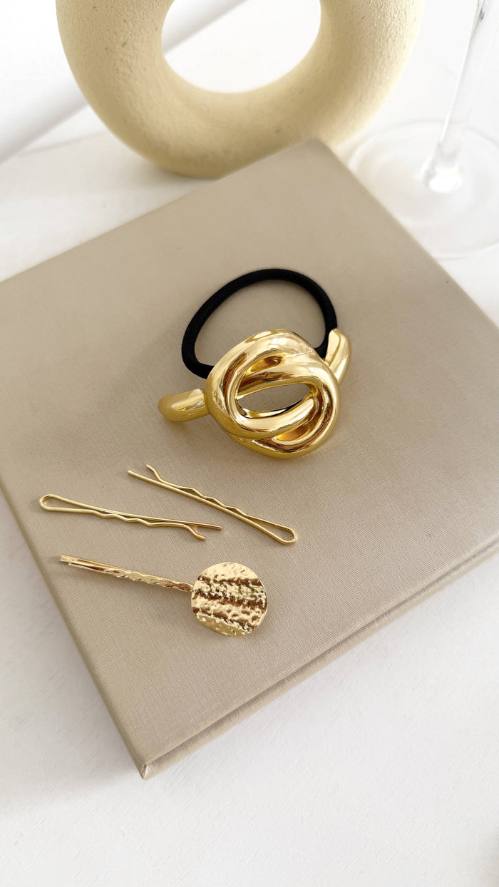 Kit Presilhas & Elástico Nó Escultórico – Dourado e Prateado