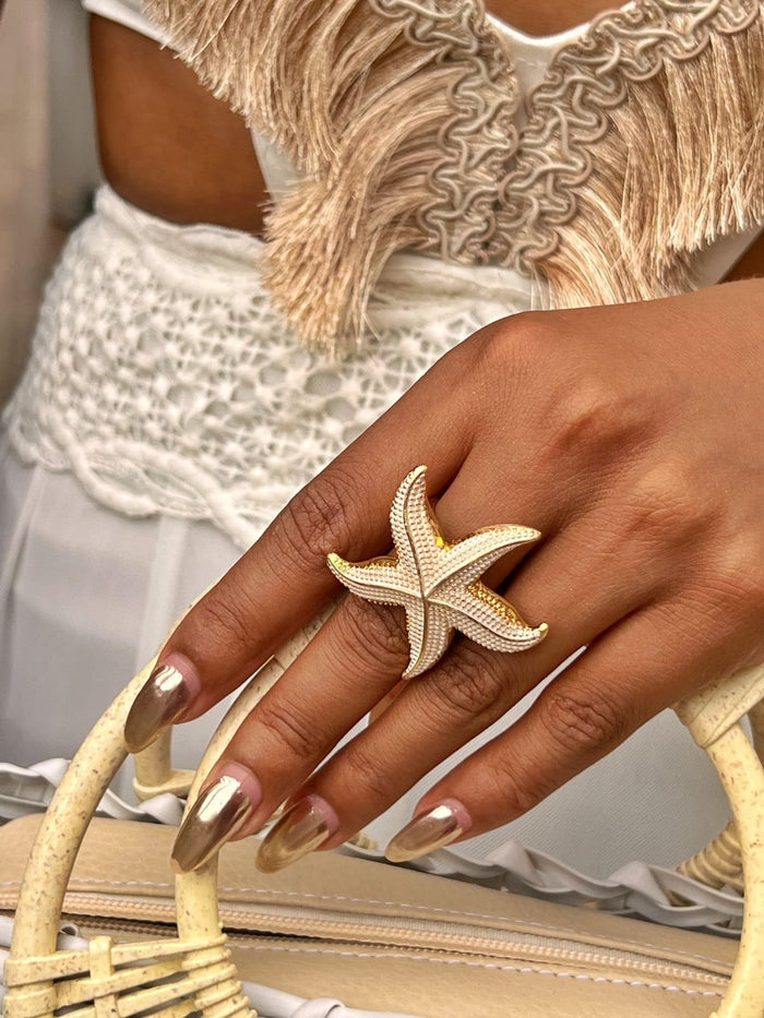 Anel Estrela do Mar Trabalhada Ajustável Semi Jóia