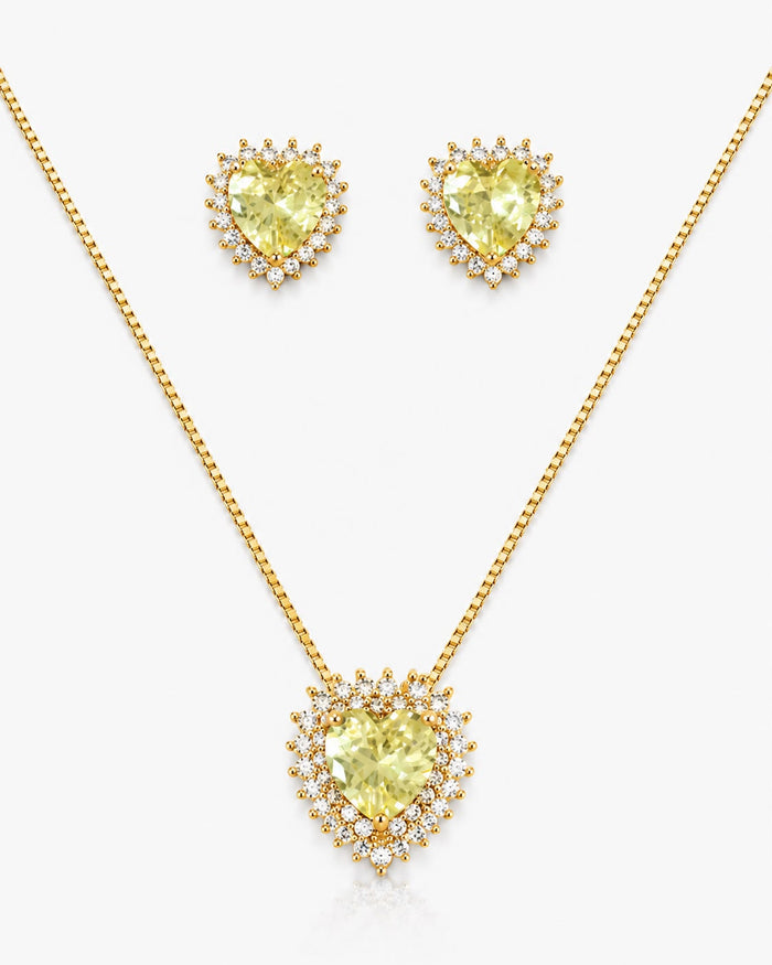 Conjunto Coração com Zircônias Cravejadas Semi Joia