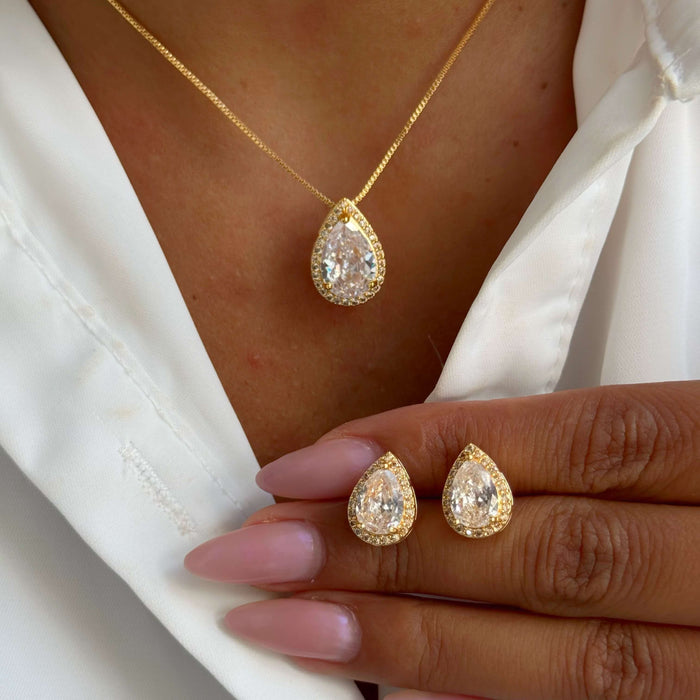 Conjunto Gota Premium Cristal  Semi Joia