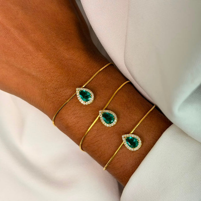 Pulseira Gota com Zircônias Cravejadas Verde Semi Joia