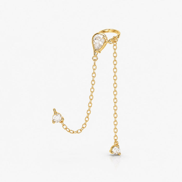 Brinco Ear Cuff Corrente Gota Ponto de Luz Semi Joia