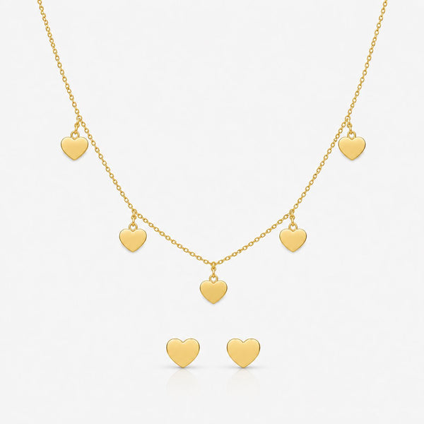 Conjunto Choker Coração Liso Aço Dourado