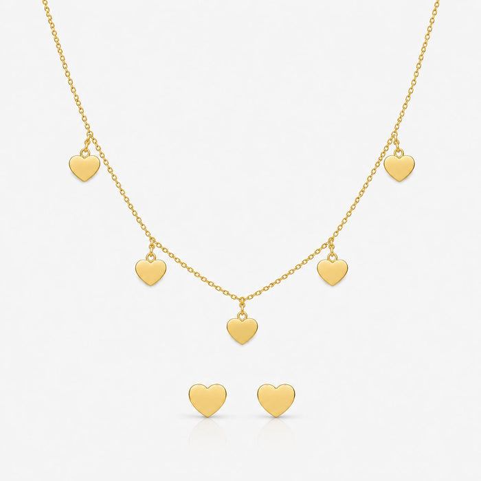 Conjunto Choker Coração Liso Aço Dourado
