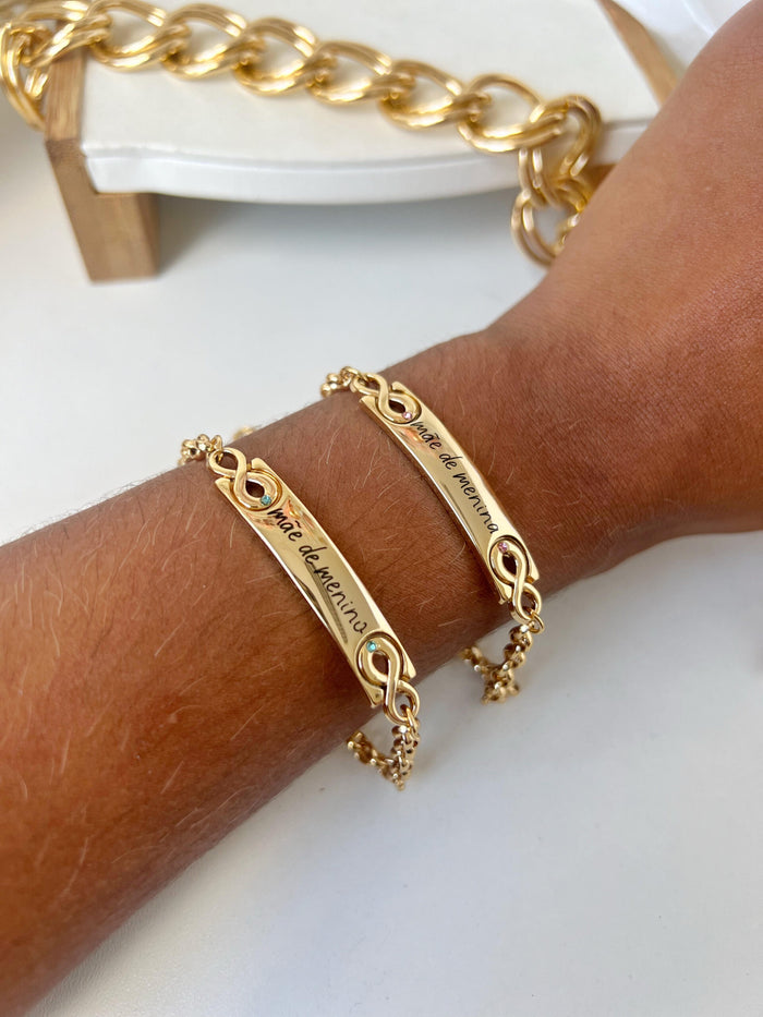 Pul05 Pulseira Mãe de Menino/Menina Amor Infinito Semi Jóia