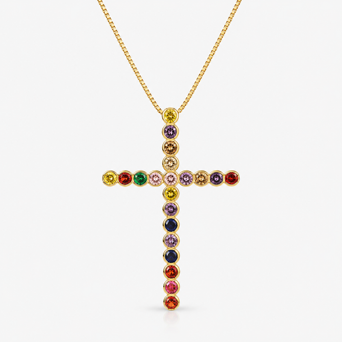 Colar Cruz Colorida Maleavel com Zircônias Semi Joia