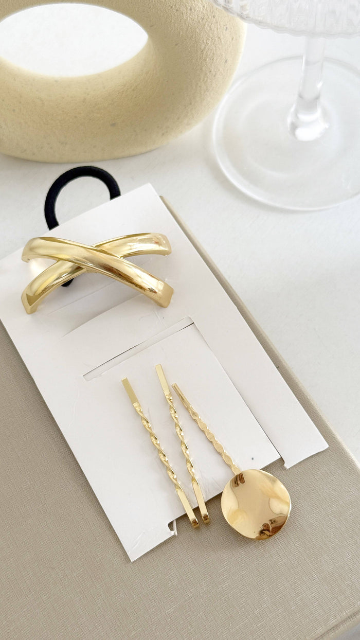 Kit Xuxa Laço Cruzado e Grampos Texturizados – Dourado e Prateado