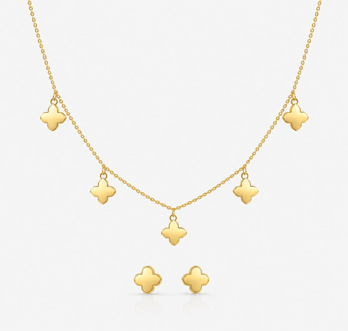Conjunto Choker Trevo Liso Aço Dourado