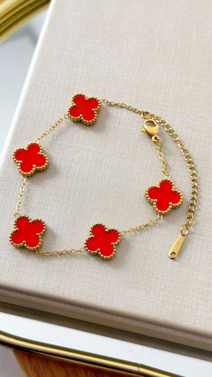 Pulseira Trevo Vermelha Dourado Resistente á Água