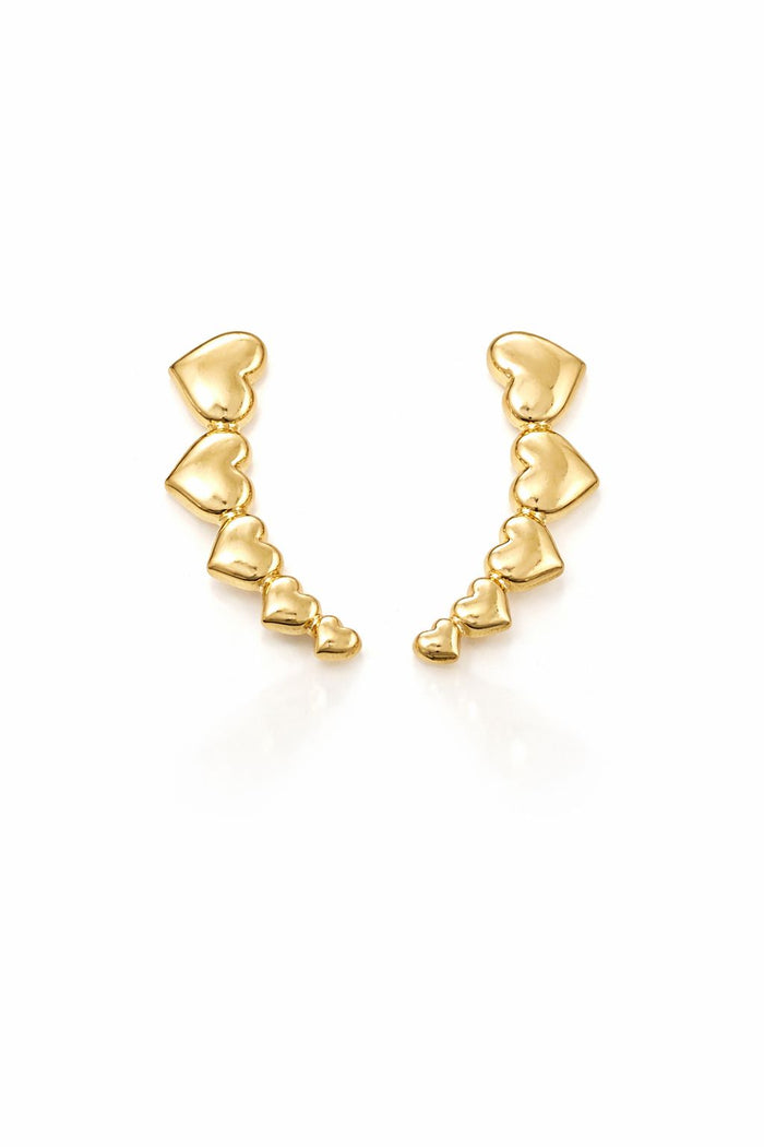BRI696 Brinco Earcuff Coração Folheado Dourado