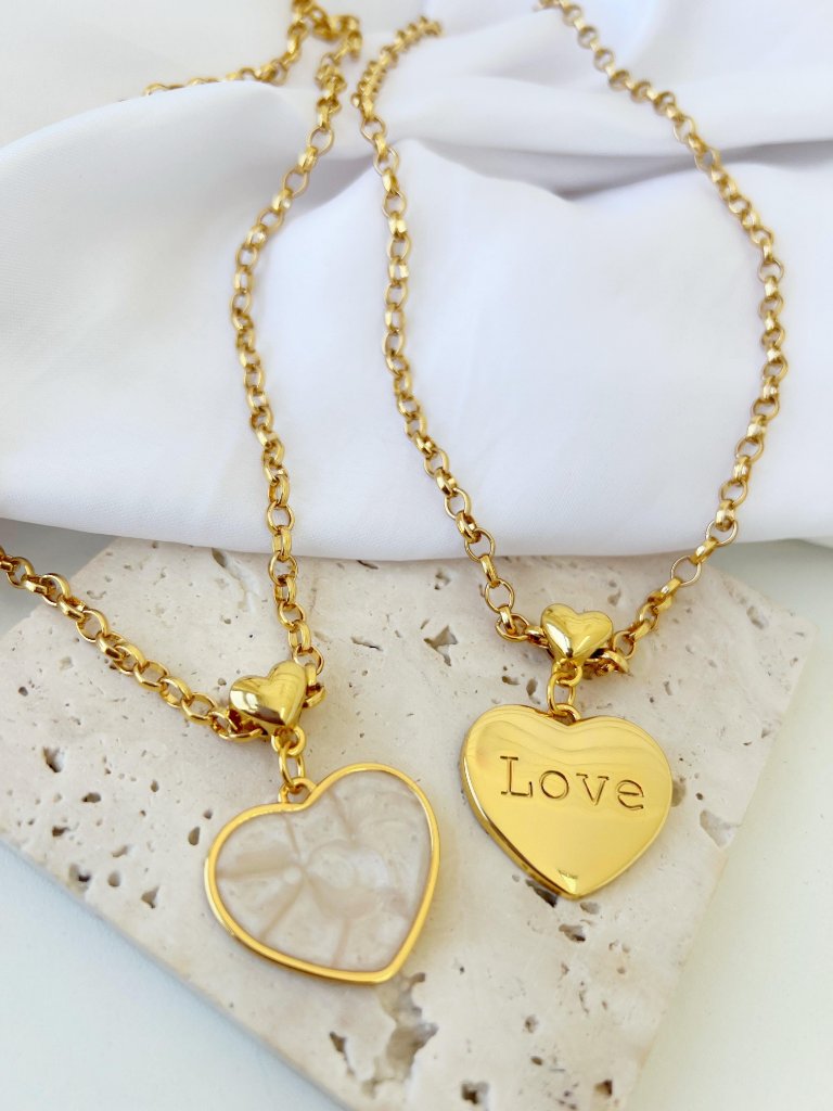 Colr13 Colar Love Madre Pérola Dois Lados Semi Jóia