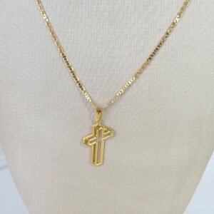 Colar Masculino Com Pingente de Cruz 3D em Semi Joia Banhado á OURO - Imagem 2