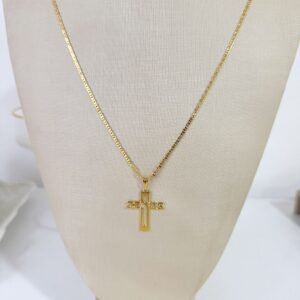 Colar Masculino Com Pingente Cruz Jesus em Semi Joia Banhado á OURO - Imagem 1
