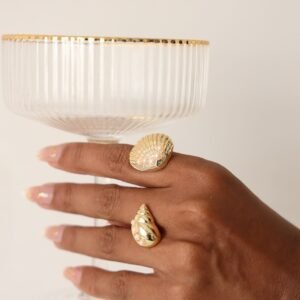 AN201 Anel Duplo Conchas Com Pérola em Semi Joia Banhado á OURO - Imagem 1