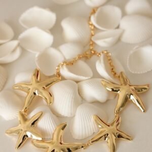 COLR437 Colar Choker Estrelas Lisas Semi Jóia Banhado á OURO
