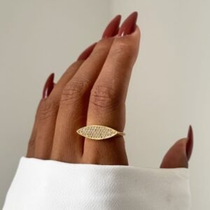 Anel Navete com Micro Zircônias Ajustável em Semi Joia Banhado á OURO - Imagem 1