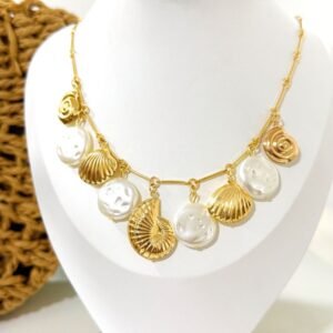 Colar Choker Concha Com Pérola Folheado á OURO18k - Imagem 3