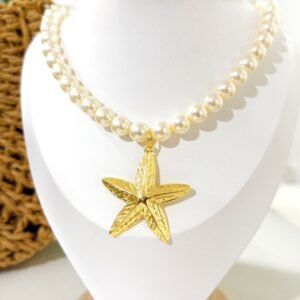 Colar Pérola Estrela Trabalhada Folheado á OURO18k - Imagem 2