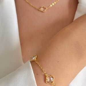 Pulseira Trevo Cristal Banhado á Ouro em Semi Joia - Imagem 2