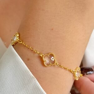 Pulseira Trevo Cristal Banhado á Ouro em Semi Joia - Imagem 3