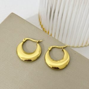 Brinco Argola Meia-Lua Aço Dourado com Acabamento Espelhado - Imagem 1