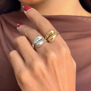 Anel Duo Brilho Ajustável  Folheado a Ouro 18K ou Prata