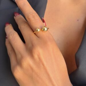 Anel Duo Esferas Ajustável Folheado a Ouro 18K ou Prata