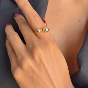 Anel Duo Esferas Ajustável Folheado a Ouro 18K ou Prata - Imagem 1