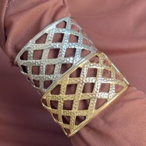 Bracelete Trançado Martelado Folheado a Ouro 18k e Prata