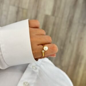 Anel Ajustável Perolado com Zircônia  Semi Joia