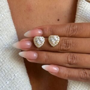 Conjunto Riviera Coração Cravejado Semi Joia Dourada - Imagem 3