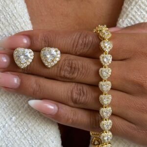 Conjunto Riviera Coração Cravejado Semi Joia Dourada - Imagem 4