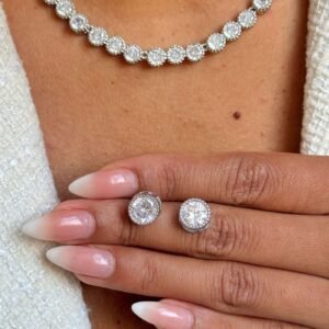 Conjunto Colar Riviera Redonda com Brinco Ponto de Luz Cravejado Semi Joia - Imagem 1