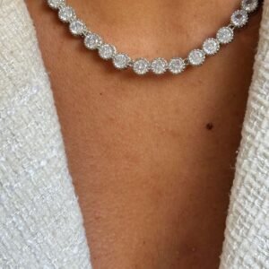 Conjunto Colar Riviera Redonda com Brinco Ponto de Luz Cravejado Semi Joia - Imagem 2