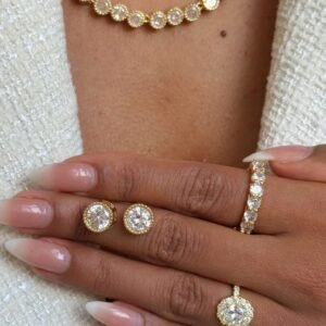 Conjunto Colar Riviera Redonda com Brinco Ponto de Luz Cravejado Semi Joia - Imagem 1