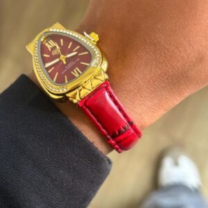 Relógio Gota Vermelho com Pulseira de Couro - Imagem 2