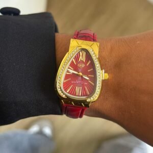 Relógio Gota Vermelho com Pulseira de Couro - Imagem 3
